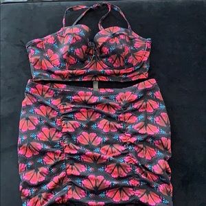 Torrid butterfly bikini top and swim skirt 1x